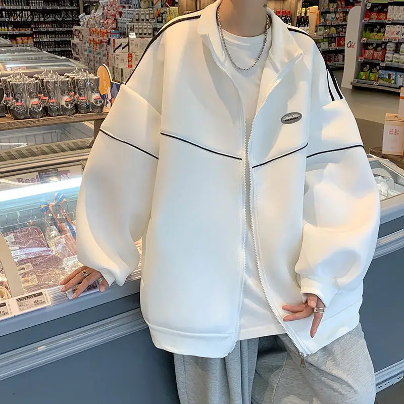 

Patchwork Jackets Men Loose Oversize High Street Students Harajuku Fashion Coats Zipper-up Popular Males Outerwear Teens Youth