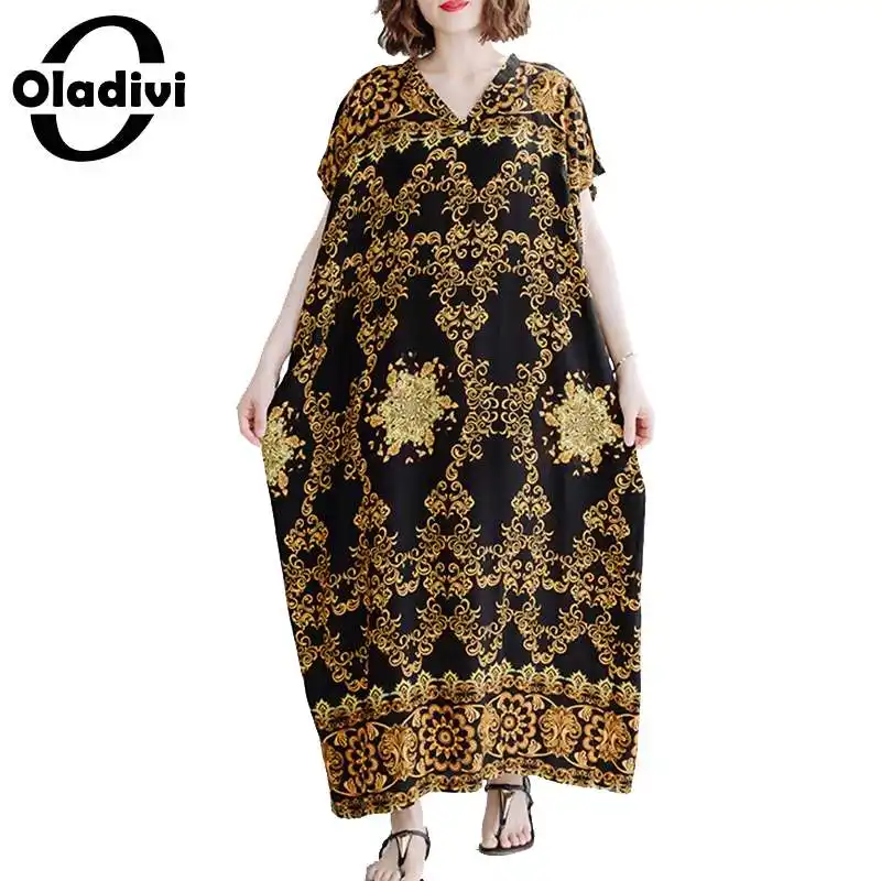 

Oladivi Oversize Oversized Women Bohemian Dress Summer Holiday Beach Wear Casual Loose Maxi Long Tunic Dresses 8XL 7XL 6XL 5XL