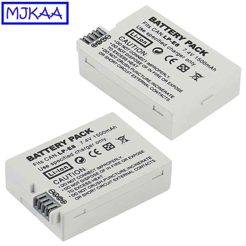2 упаковки 7,2 V 1800 мА/ч, LP-E8 LP E8 LPE8 Li-Ion Камера Батарея для цифровой однообъективной зеркальной камеры Canon EOS 600D 650D 550D 700D T4i T5i Rebel T2i акумуляторная батарея DSLR