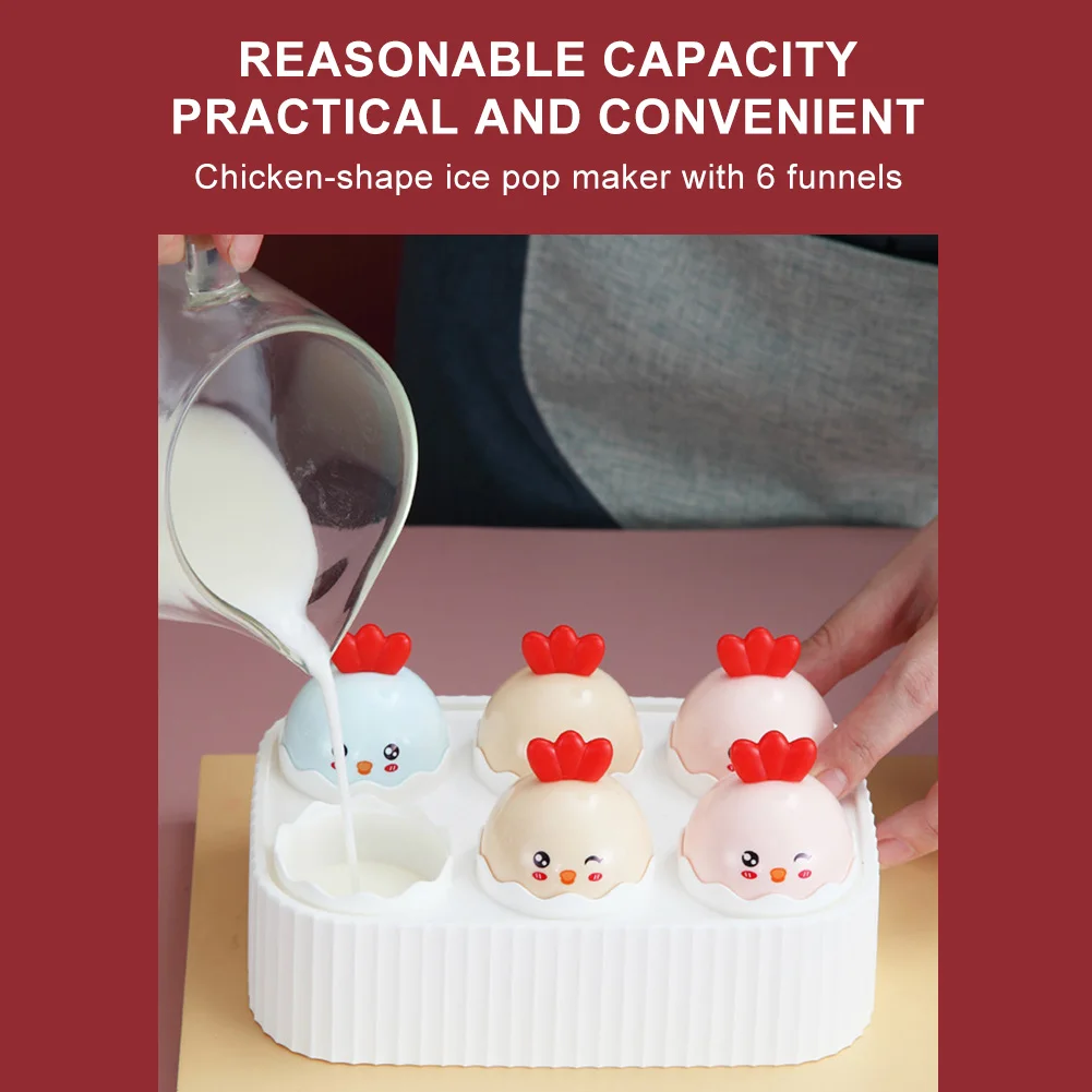 

6 Holes Cute Cartoon Chicken Popsicle Mold Reusable Summer Popsicle Barrel DIY Mold Dessert Ice Cream Mold with Popsicle Stick