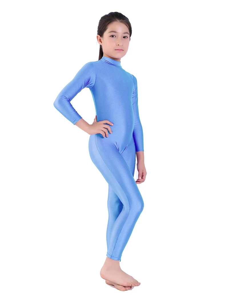 light blue AOYLISEY/Детский комбинезон для балета/катания на коньках, гимнастические спортивные костюмы для девочек, черный Детский комбинезон с длинными рукавами, Одежда для танцев - Цвет: light blue
