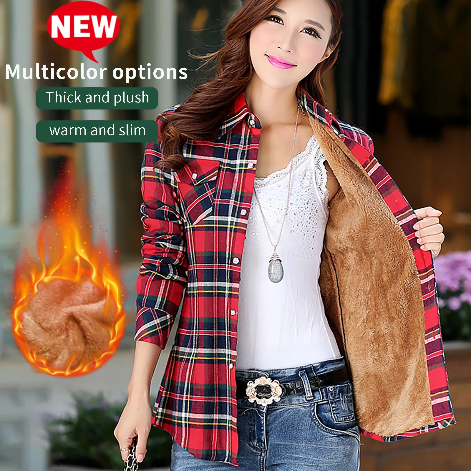 

Women Wool Thicken Plaid Shirts Female Plus size Flannel Long Sleeve Blouses Cotton Cashmere Shirt Winter Pockets Slim Tops jas
