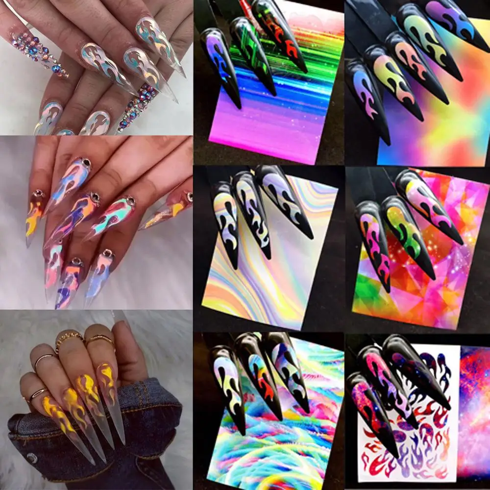 12pcs 16 штук наклейка с пламенем наклейки для ногтей отражающая лента клейкая пленка для украшения своими руками светоотражающие наклейки на ногти - Цвет: 12pcs