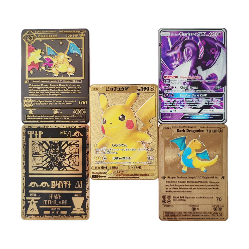 Juego de cartas de Pokemon, tarjetas coleccionables de Mew Charmander Buldasaur Squirtle Blastoise Rayquaza Energy shinning Battle-2