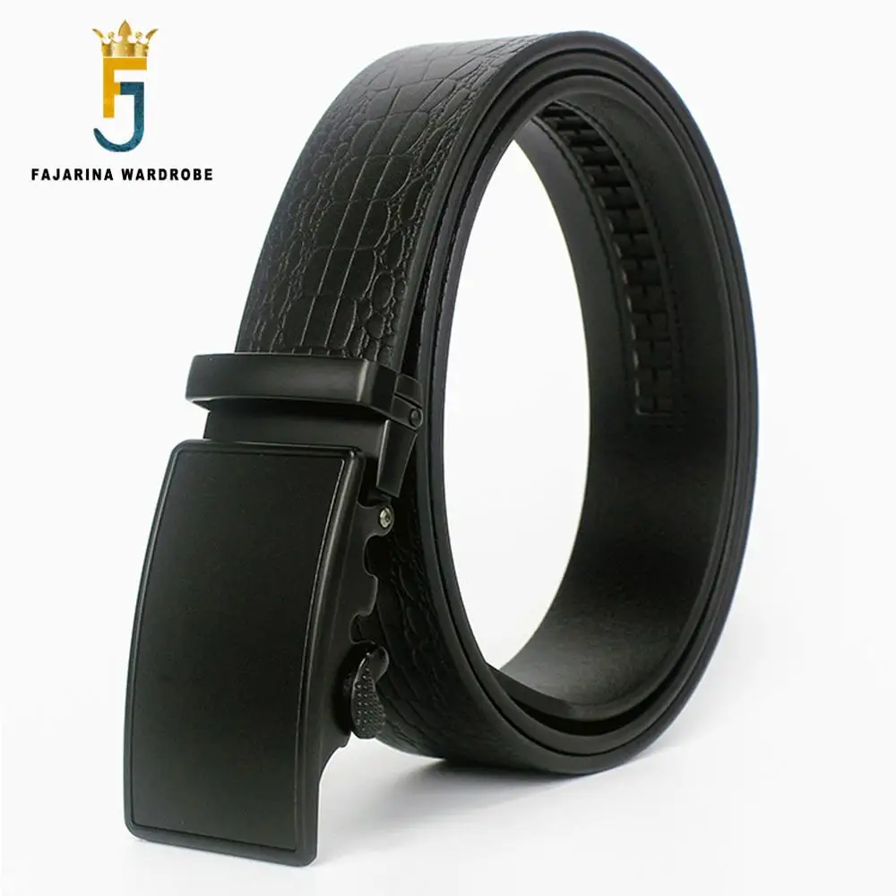 FAJARINA Men's Crocodile Pattern Cowhide Leather Formal Black Belt Automatic Quality Genuine 3.5cm Width Belts for Men N17FJ776