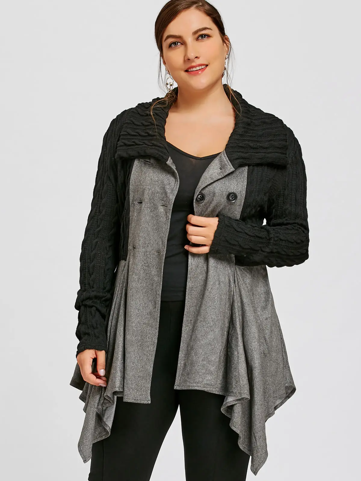 Женский модный женский свитер большого размера плюс на пуговицах пальто