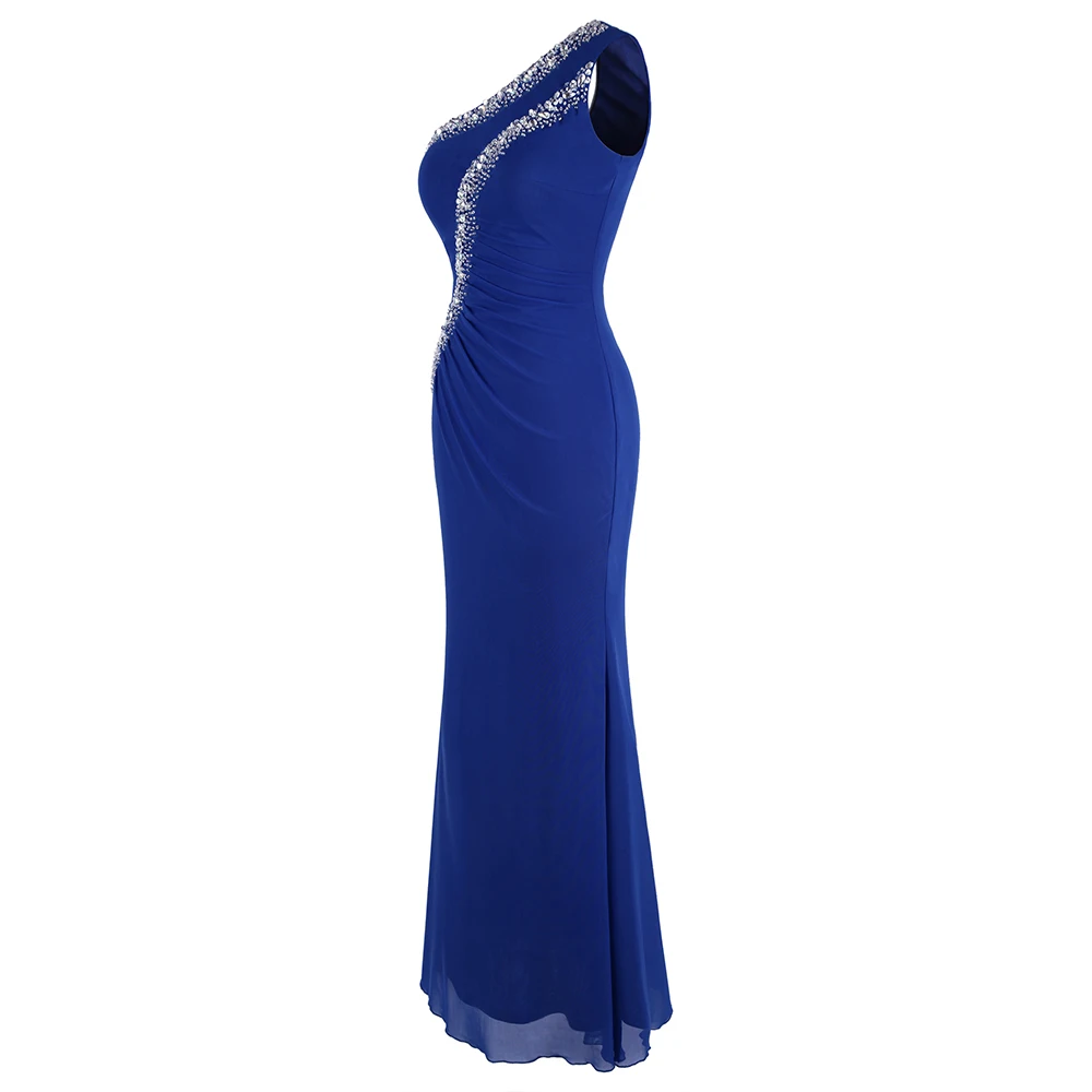 Angel fashions одно плечо Бисероплетение Кристалл Плиссированные Длинные Bodycon Тонкий