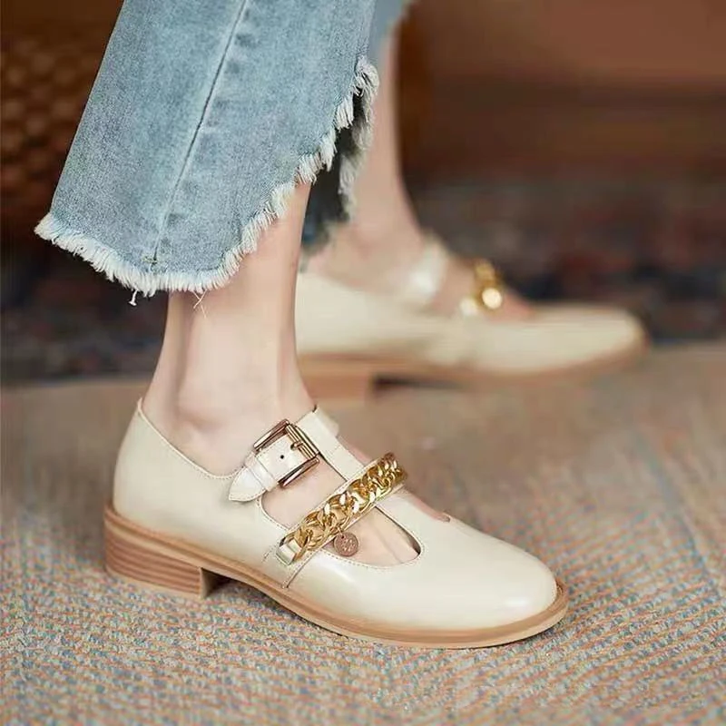 

Women Single Shoes Low Heels Round Toe Buckle PU Leather College Style Casual Single Shoes Spring Antumn Girl Student