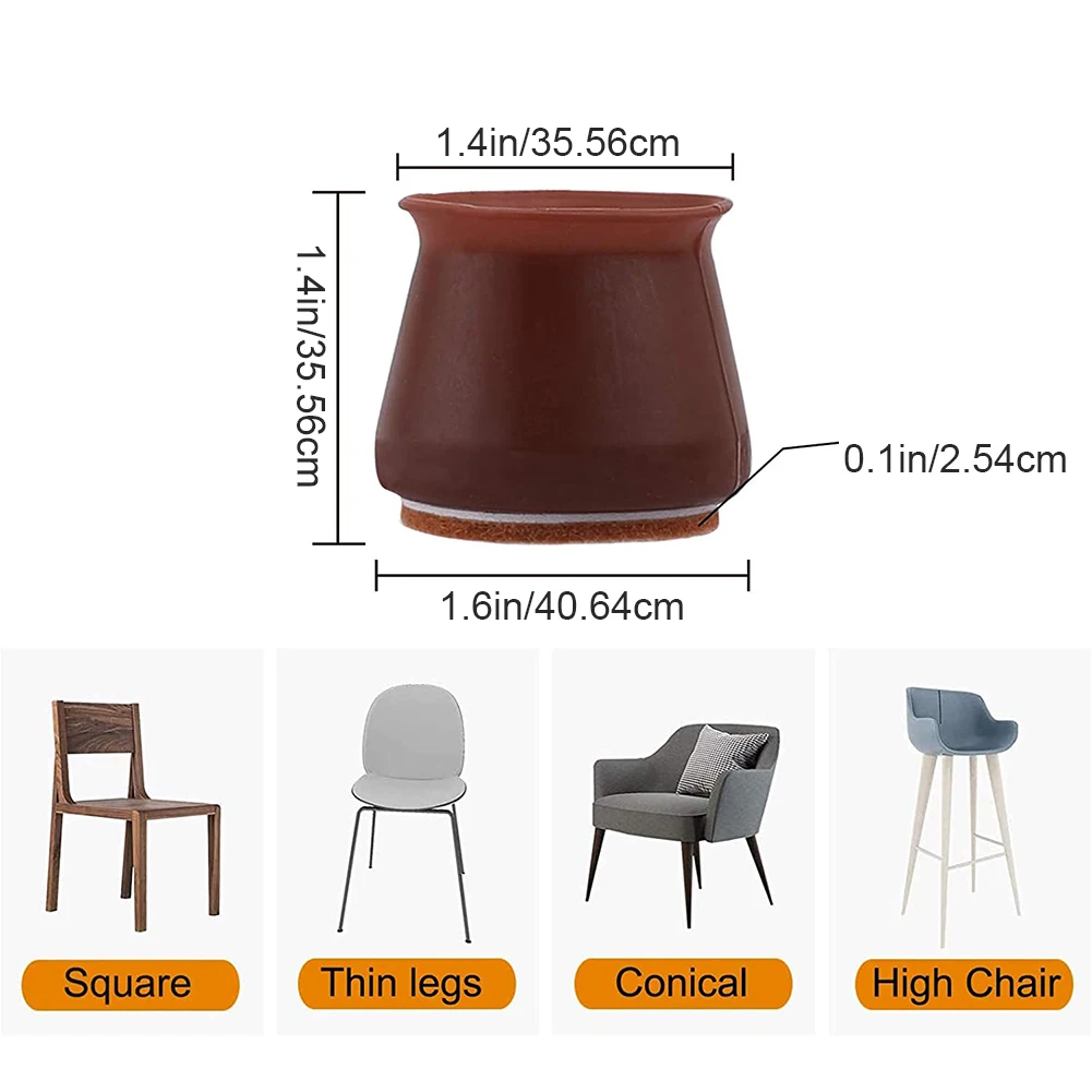 

36PCS Silicone Chair Leg Protectors Caps Furniture Feet Cover Socks With Felt Pads For Hardwood Floor Protection Safely Pad