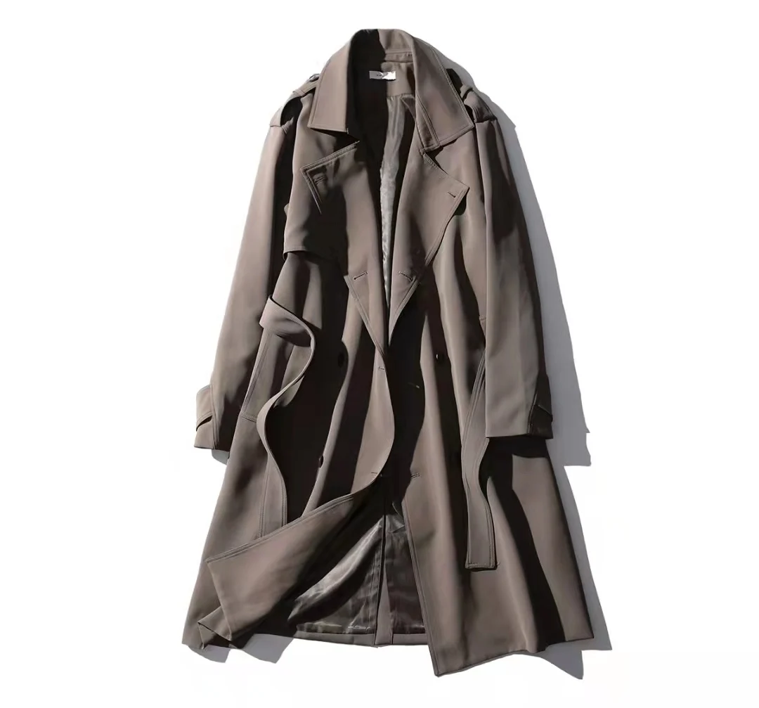 

Treasure Style British Lapel Medium Windbreaker Men's Autumn Double Row Button Silhouette Long Coat