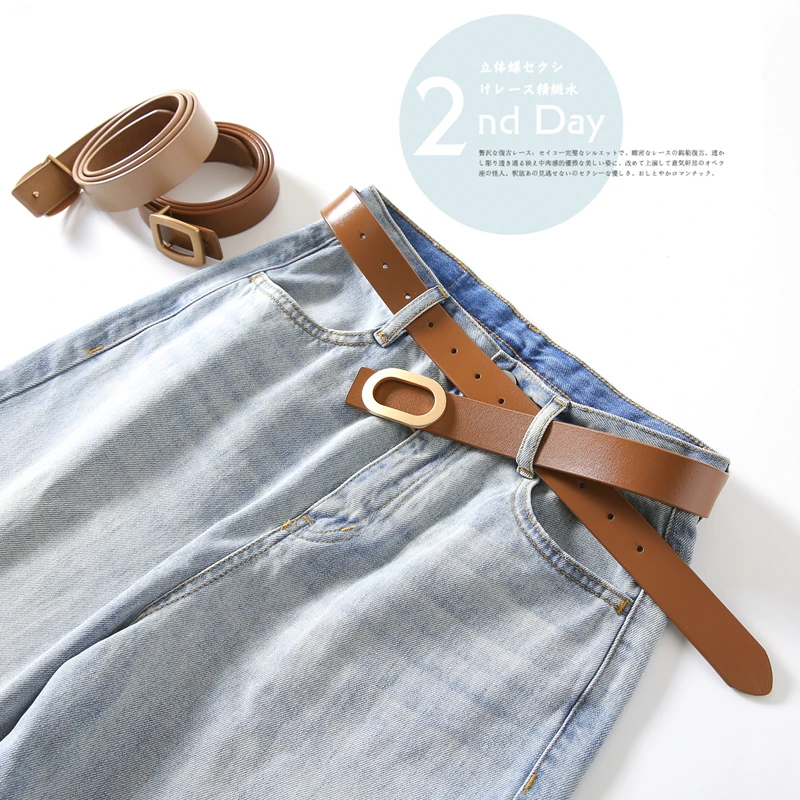 Shuchan Fashion Ins Style Simple Button Cowhide Belt for Women Geometric Adult Metal Belts for Women Designer Belts Moq7zz038