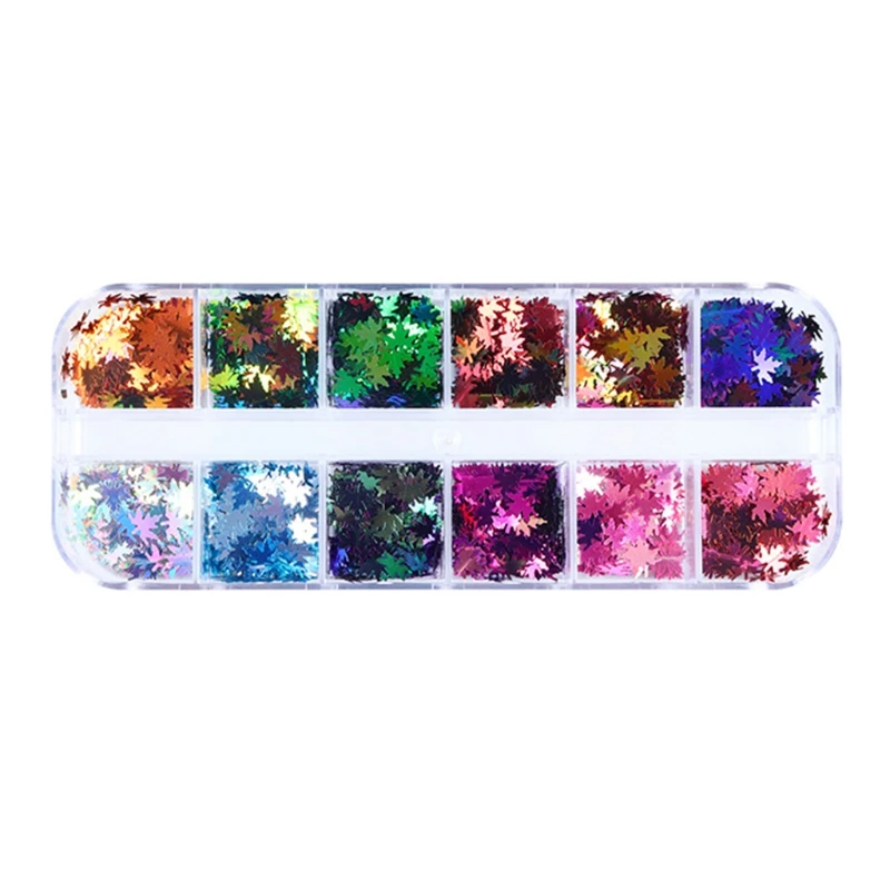 

69HB 12Colors/set Nail Glitter Maple Leaf Shape 3D Sequins Nail Art Tips Charms Epoxy Filled Sequin for Nail Art/craft/makeup