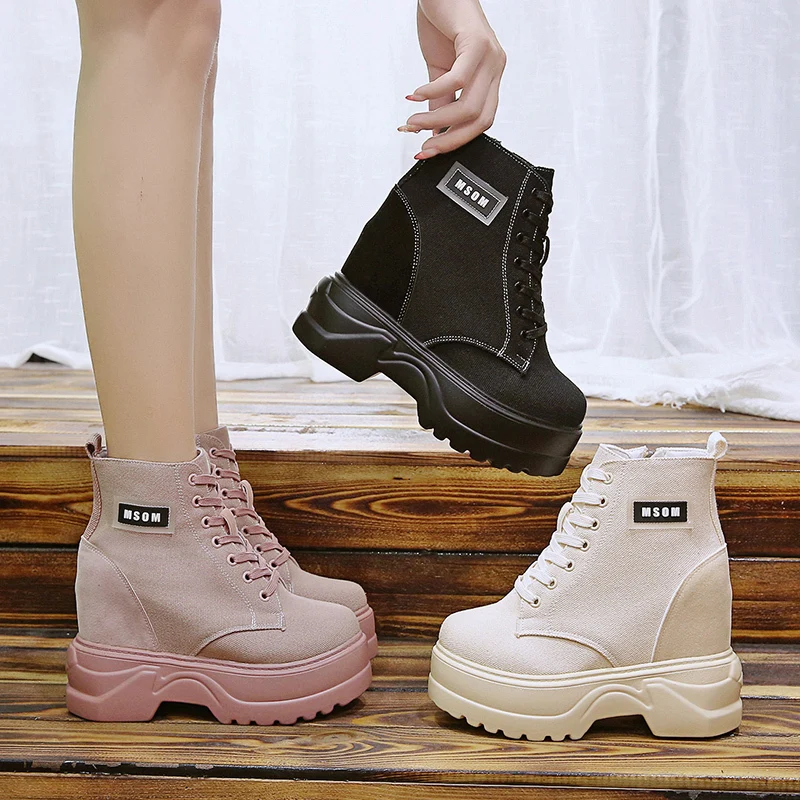 Модные осенние женские ботильоны парусиновые ботинки для прогулок кроссовки на
