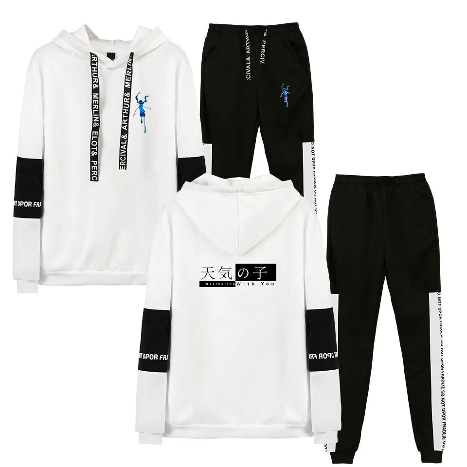 

Hip hop Kpop Shirt Trousers Sets Men Women Tracksuit Warm Sweatshirts Pants Suit Anime Tenki No Ko Hoodies Sweatpants 2Pcs