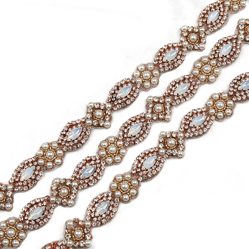 

Lovely Delicate Rose Gold Rhinestone Trimming For Bride's Blet WRA-1043