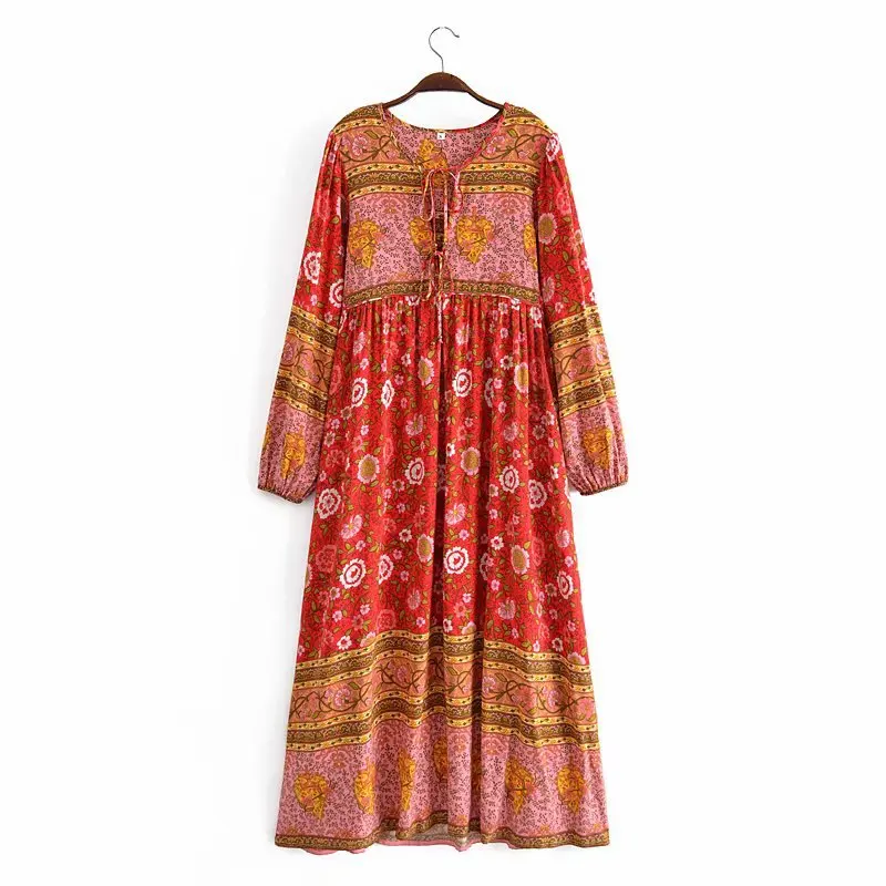 Оранжевый кисточкой Длинные рукава с цветочным принтом в винтажном стиле Сезон