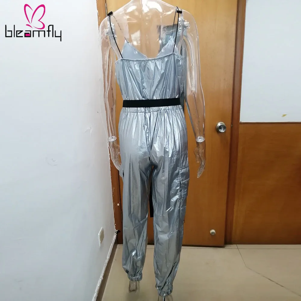 2019 женские осенние комбинезоны в стиле хип хоп на молнии с v образным вырезом