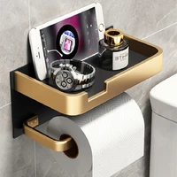 bathroom roll paper holder aluminum bath mobile phone towel rack toilet tissue shelf wall mounted nail punched black gold