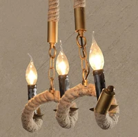ac100 240v 7895cm 3pcs e14 candle hemp chandeliers vintage pendant wrought iron bar restaurant wave hemp rope chandelier