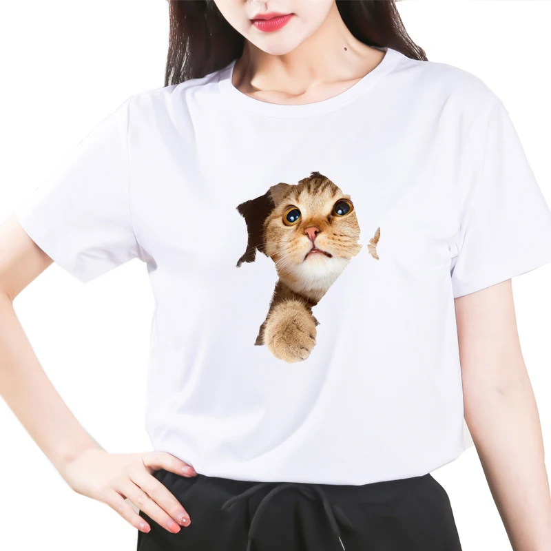 

Graphic tees tops cat Print tshirts women funny t shirt white Tops casual short Camisetas Mujer T-Shirt