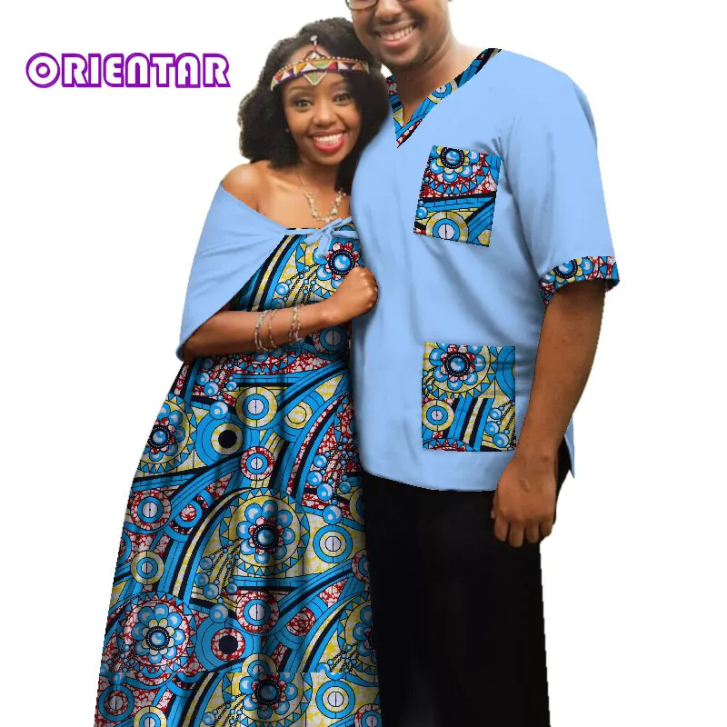 9 Traditional African Clothes for Couples Men Women African Print Long Dress Tops T Shirt Casual Ball Gown Lover Clothing WYQ181 - Цвет: 9