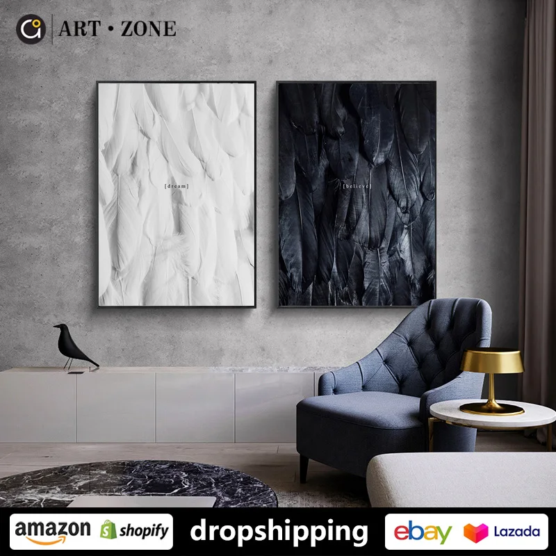 Художественная зона современные черные и белые перья Скандинавская живопись