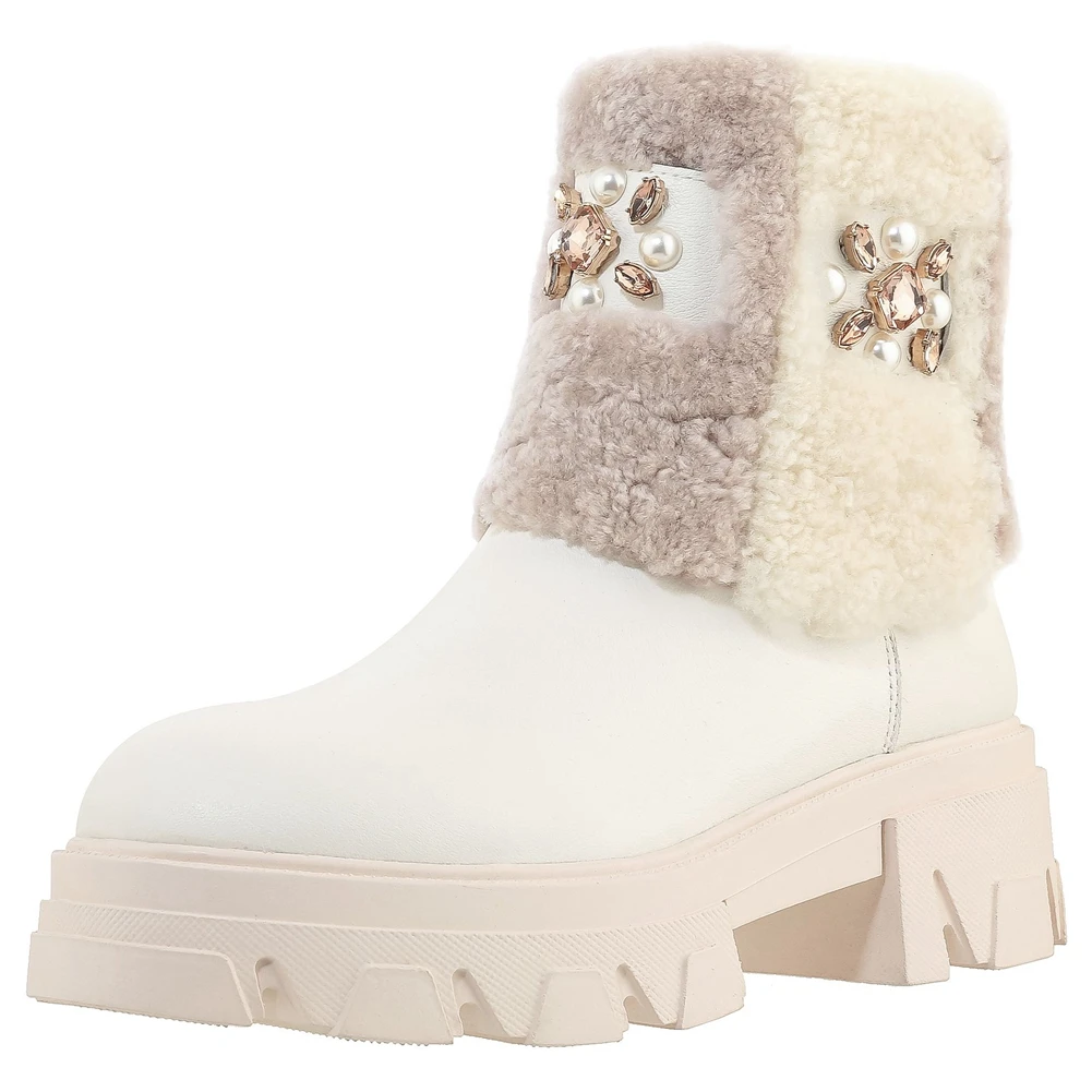 

KARINLUNA Winter New Female 2020 Warm Fur Boots Genuine Leather Platform Thick High Heels Plush Women Boots Ankle Women Shoes