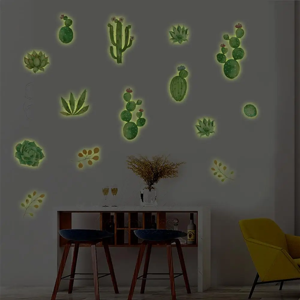 

2PCS/Set Glow In The Dark Wall Stickers Adhesive Glowing Plants Cactus Wall Decals Natural Light Recharge For Children Bedroom