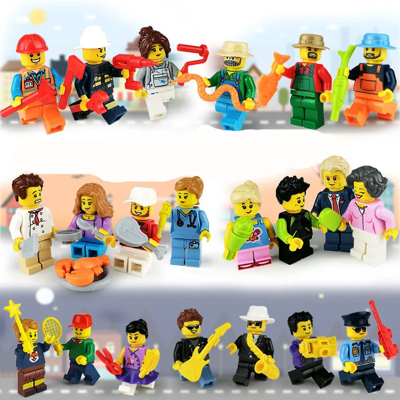 children 20 mini city professional people jewelry cartoon doll minifigure accessories assembled building block toy gift for kids free global shipping