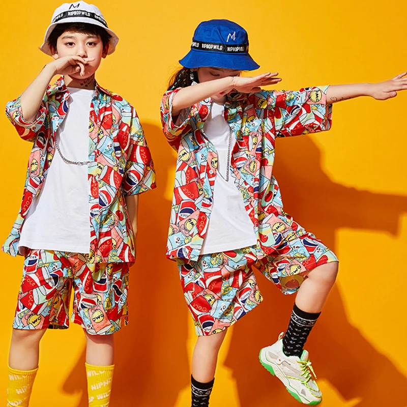 Детский уличный костюм в стиле хип хоп Рубашки с принтом граффити Брюки Детская