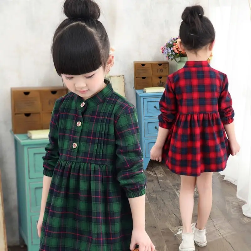 

Girls Casual Plaid Dresses Turn-down Collar Long Sleeve Spring and Autumn Kids Clothes 0-13 Years Old Children's Dress for Girl