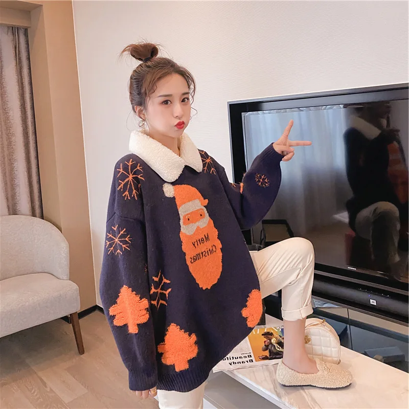 

Ugly Christmas Sweaters Women's Red Lazy Thick Outer Wear Bottoming Japanese Autumn Winter Jumper Pullover Tops 2020 New