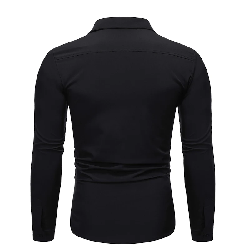 Мужские рубашки Slim Fit с длинным рукавом, повседневный Одноцветный костюм с воротником, деловая сорочка Homme, Мужская облегающая Классическая мужская рубашка