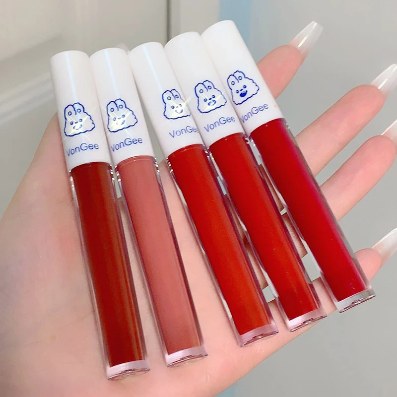 

5pcs/Pack Lipstick Set Matte Velvet Lasting Creative Cute Girl Student Lip Glaze Set Makeup Set Non-stick Cup TSL