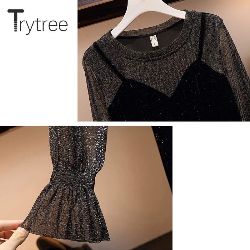 Женское платье с круглым вырезом Trytree повседневное блестящее бархатное вечернее