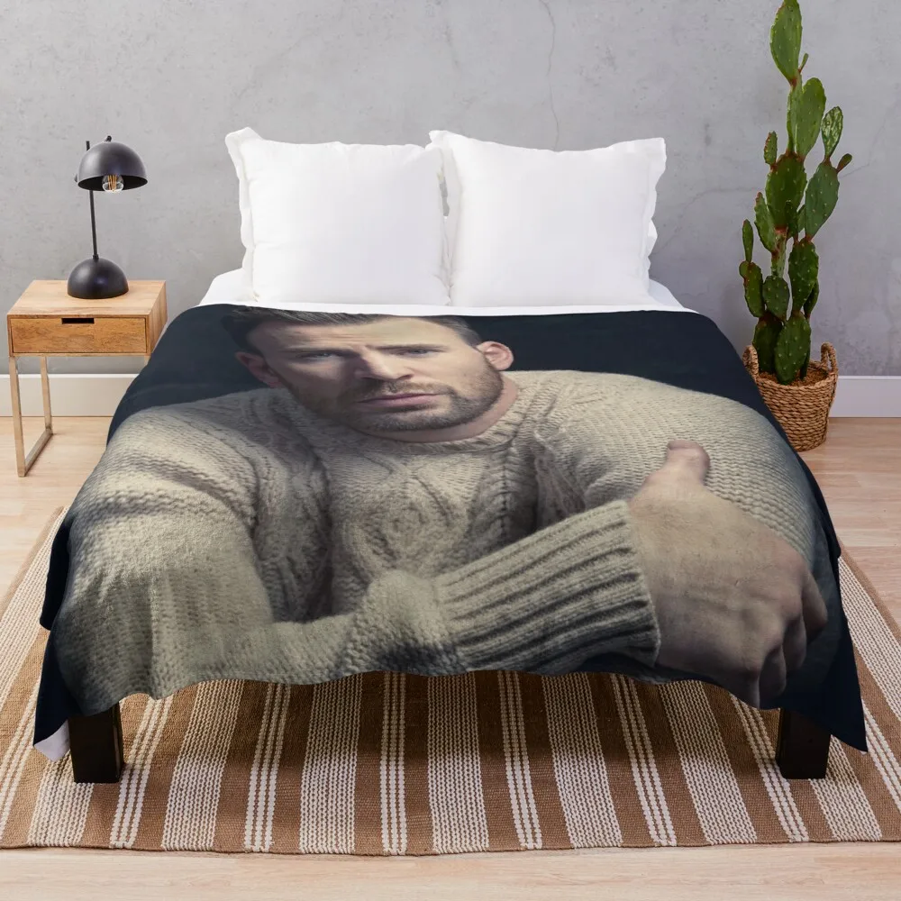 

chris evans photo Sherpa Blanket Warm Super Soft Flannel Office Nap Bedspread Sofa Bedding Plush Quilt Plaids