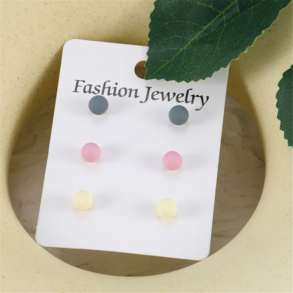 3 пары/карта корейская мода многоцветные шарики гвоздики карамельного цвета