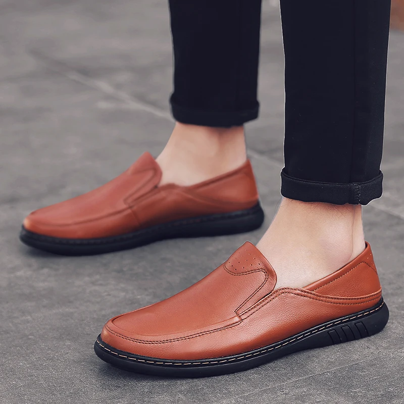 

FIXSYS Man Leather Loafers Summer Breathable Casual Shoes Lightweight Slip-slip Driving Shoes Handmade Moccasins Man Office Shoe
