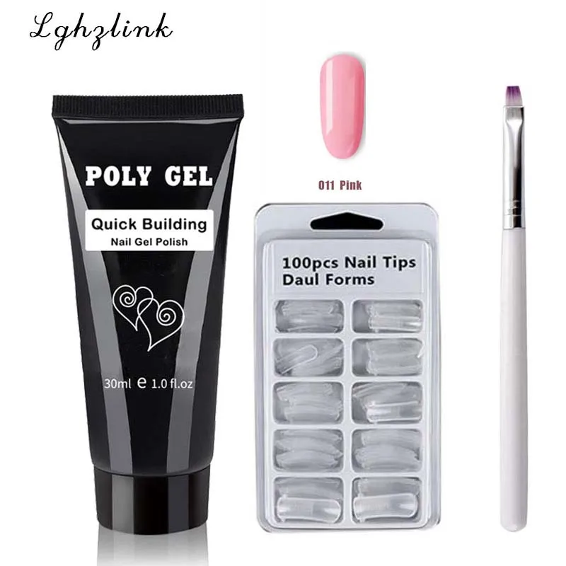 14 шт./компл. polygel набор для ногтей с лампой, а так же 30 г поли геля Soak Off гель для наращивания ногтей быстрое строительство Polygel с украшением в виде кристаллов; Прозрачная Жесткая Poli гель набор - Цвет: ZH90-011