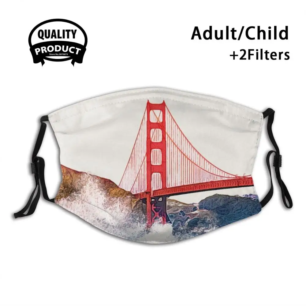 

San Francisco Bay Golden Gate Bridge Pacific Ocean Travel Art Face Mask With Filter Golden Gate Bridge San Francisco City Japan
