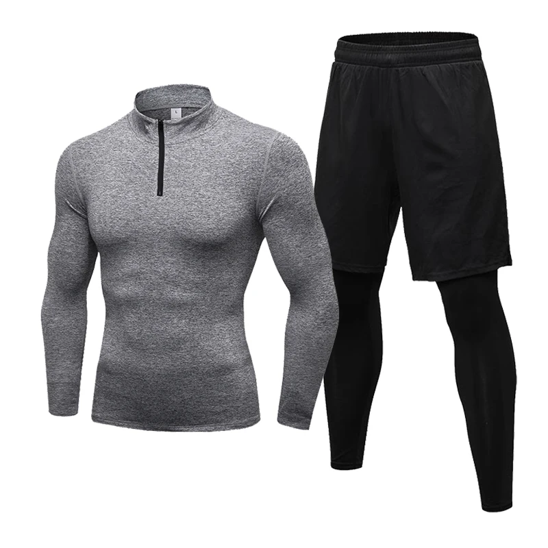 Gray-black pant 2 шт./компл. спортивный костюм Для Мужчин's одежда для бега Новое поступление бег Баскетбольная Спортивная тренажерный зал спортивный костюм тренировочная одежда 2XL - Цвет: Gray-black pant