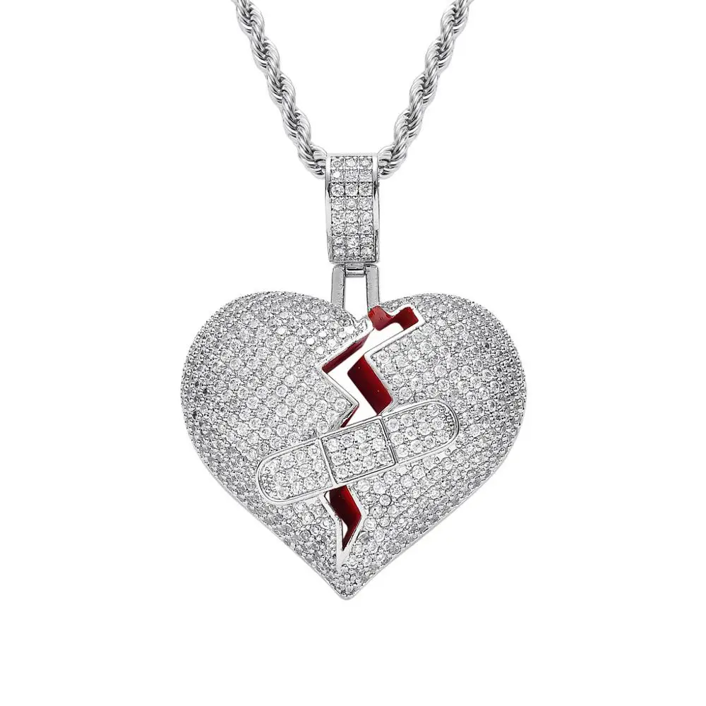 

Men Hip hop iced out bling Broke heart Pendant Necklaces pave setting AAA Zircon male fashion Charm Necklace Hiphop jewelry