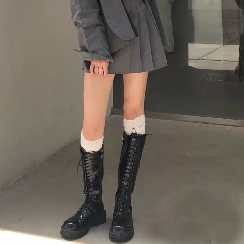 

Fashion Over Knee Socks Lace Up Stockings Ladies Cable Knit Long Boot Thigh-High