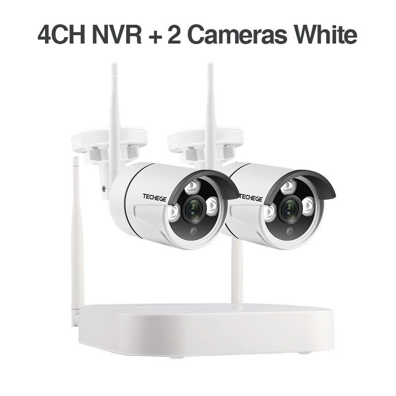 4CH NVR 2Cam white Techege 4CH CCTV система 1080P HD аудио беспроводной NVR комплект Открытый Ночное Видение безопасности IP камера wifi CCTV система Plug& Play - Цвет: 4CH NVR 2Cam white