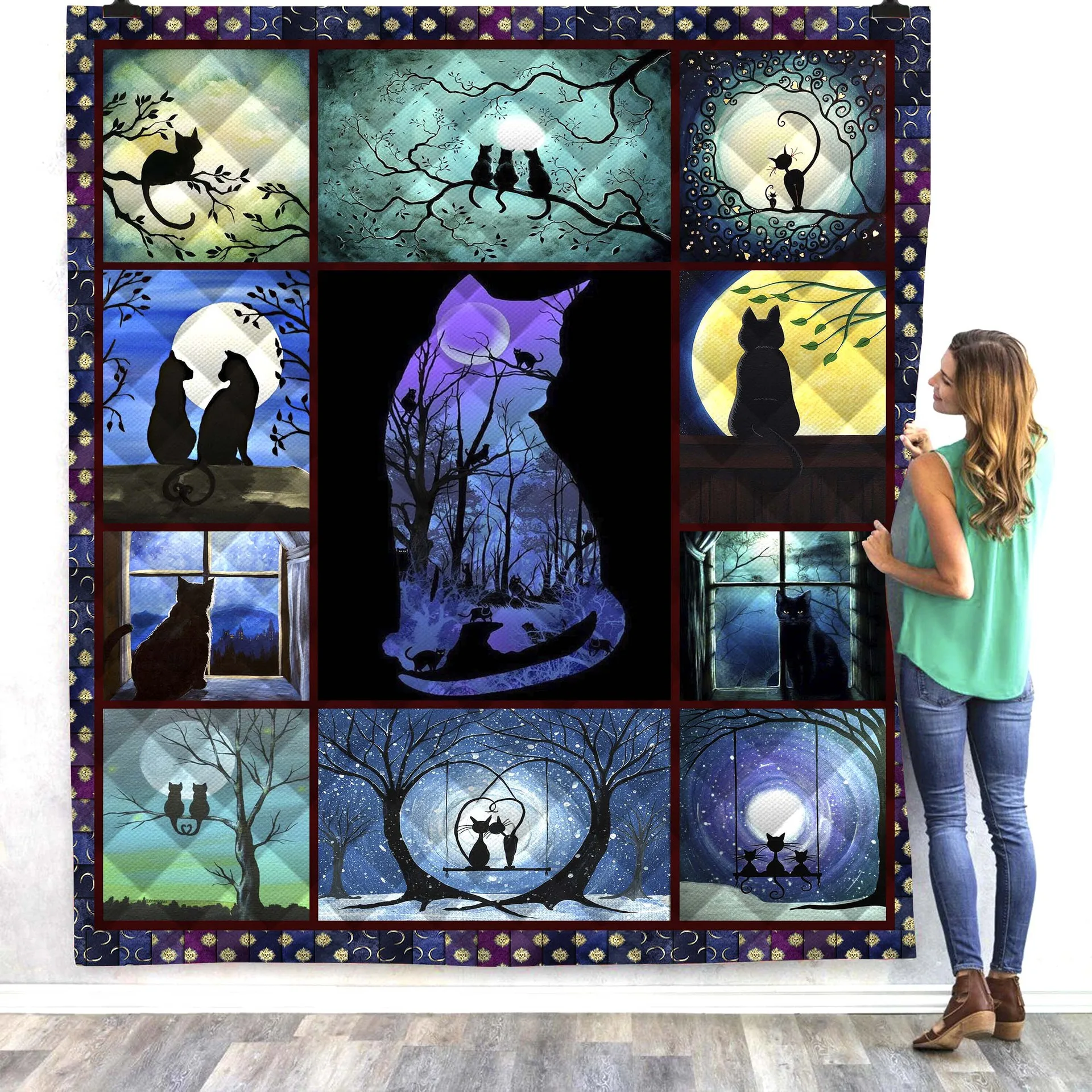 

Halloween cat cute 3D Quilt Blanket For Kids Adults Bedding Throw Soft Warm Thin Office Blanket With Cotton Quilt style-9