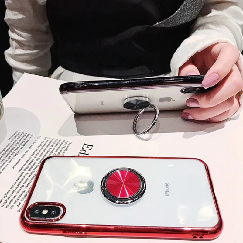 Чехол с магнитным кольцом на палец для iphone 12 11 pro XS Max 6 s plus 8 7 прозрачный чехол