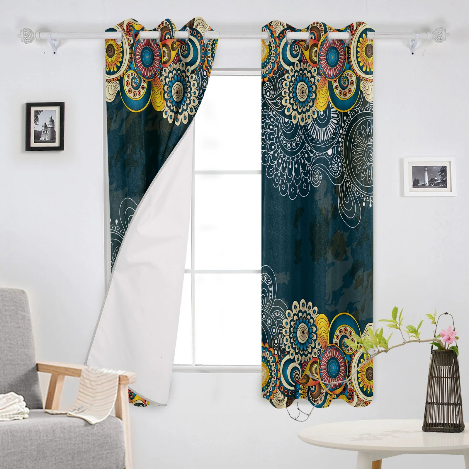 Индийские этнические ретро цветочные синие светонепроницаемые шторы Детские