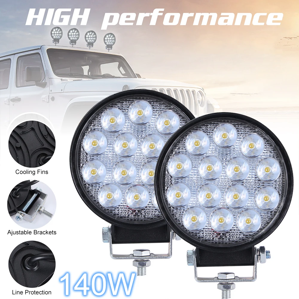 

2pc Round 140W LED Light Bar 6000K Spotlight Headlight Bulb Circular LED Work Ligh 14000LM for Car Truct Boat Atv 4x4 Jeep Off