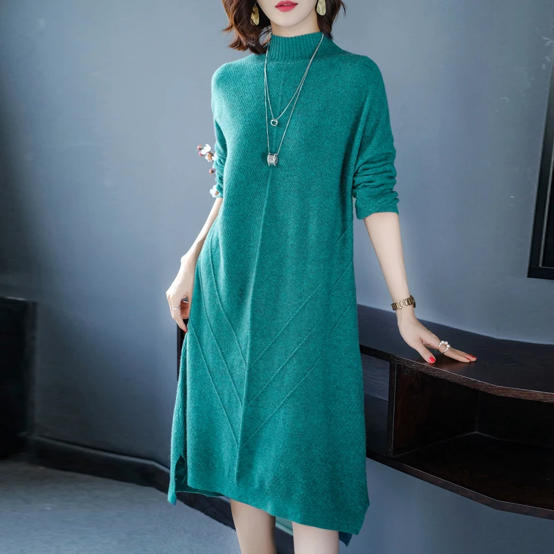 Женские зимние свободные стильные кашемировые вязаные платья 2019 Новая мода