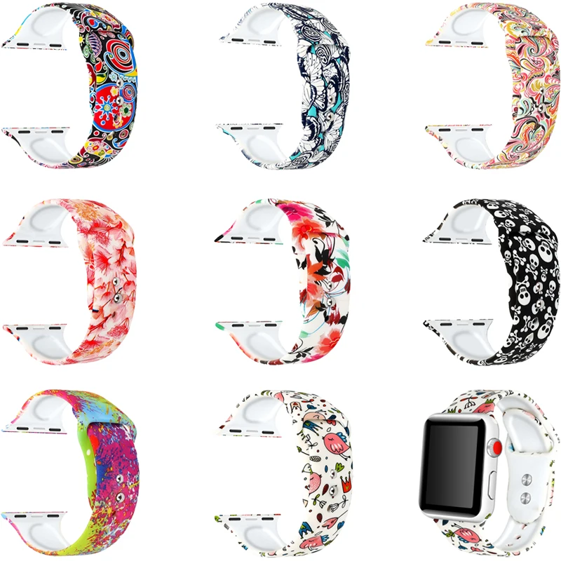 Силиконовый ремешок с принтом для apple watch 5 4 40 мм 44 iwatch 38 браслет из мягкой резины 3 2